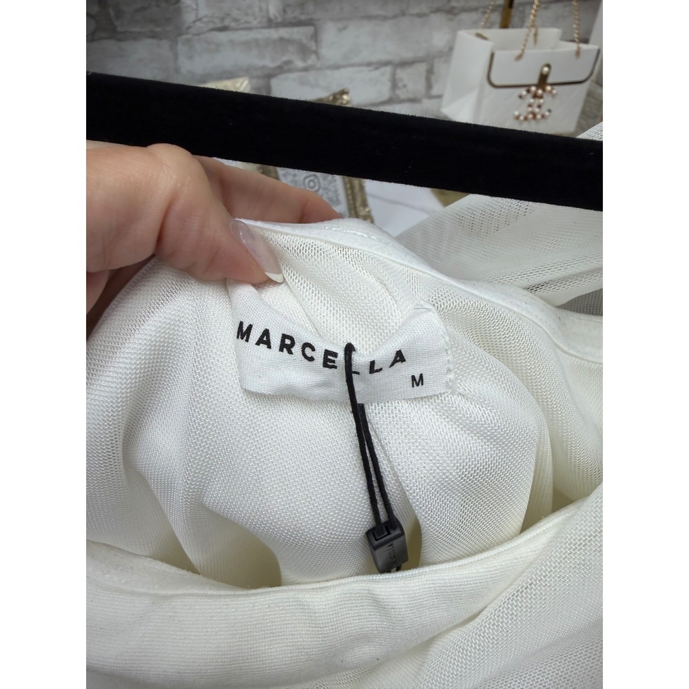 Marcella Monroe White One Shoulder Ruched Mesh Top Size M NWT - Picture 8 of 16